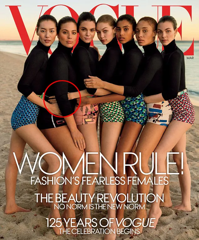 Tubuh Ashley diedit jadi lebih kurus hingga membuat tangan Gigi terlihat aneh © Vogue
