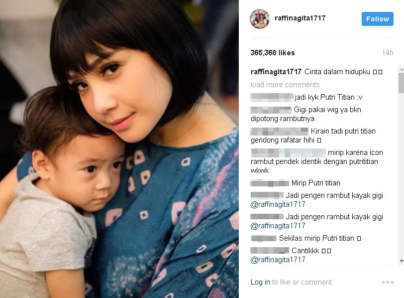 Gigi jadi mirip Putri Titian kan? © instagram.com/raffinagita1717