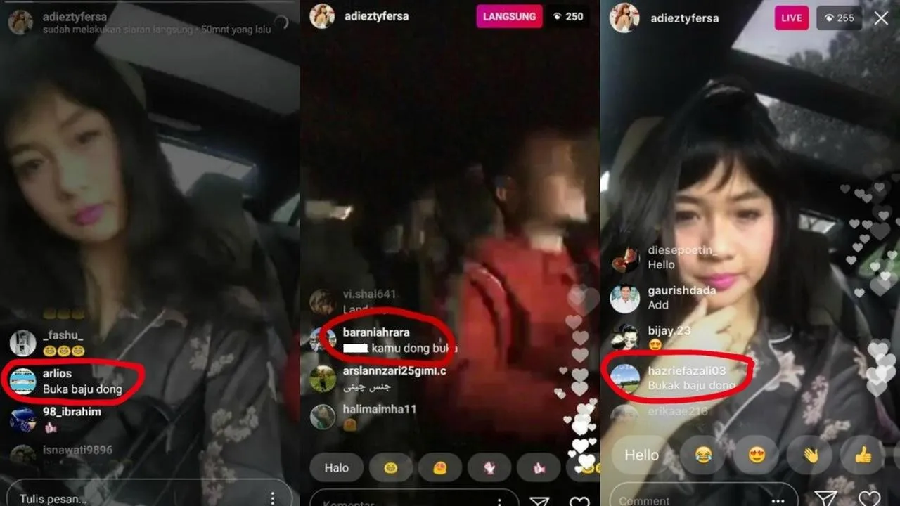 Adiezty Fersa alami pelecehan seksual secara verbal saat live di IG. (Credit: instagram.com/adieztyfersa)