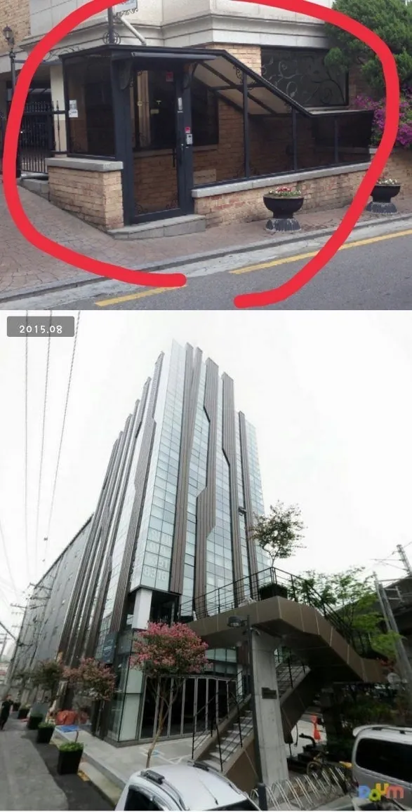 (Atas) Kantor lama Dream T Entertainemnt dan gedung bertingkat yang baru dibeli. ©koreaboo.com