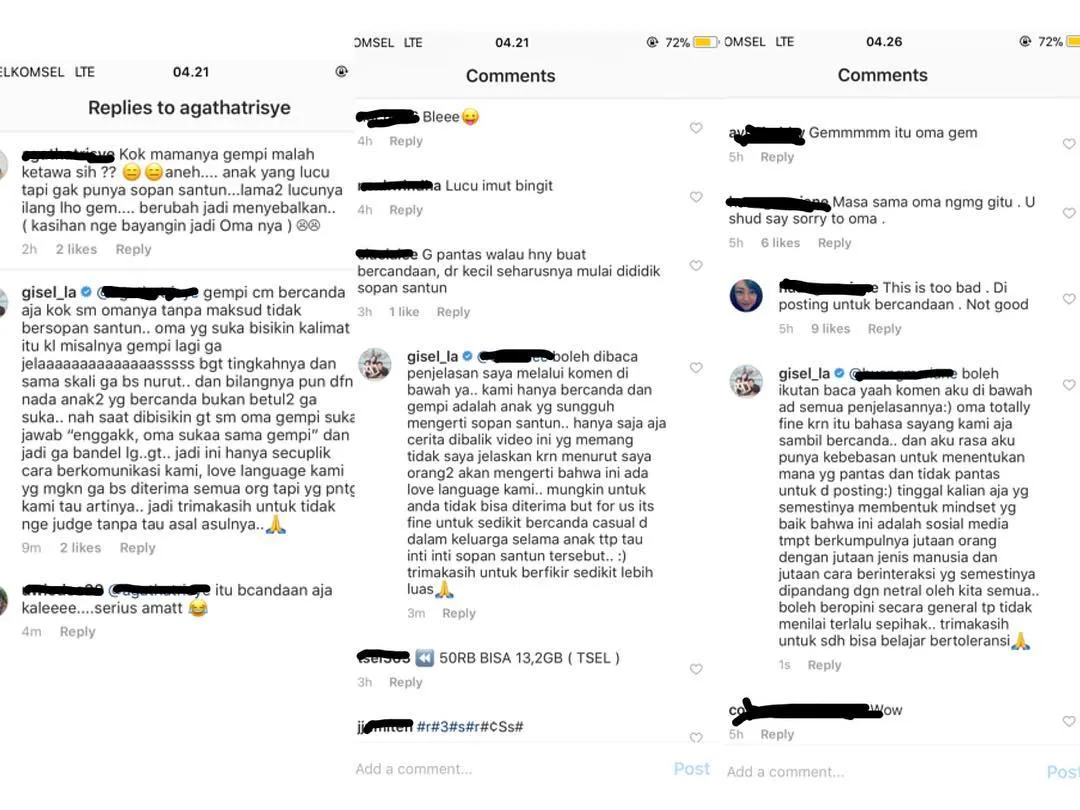 Gisel balasi komentar netizen yang nyinyir © Instagram/gisel_la