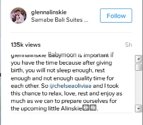Alasan Glenn Alinskie memilih babymoon © instagram.com