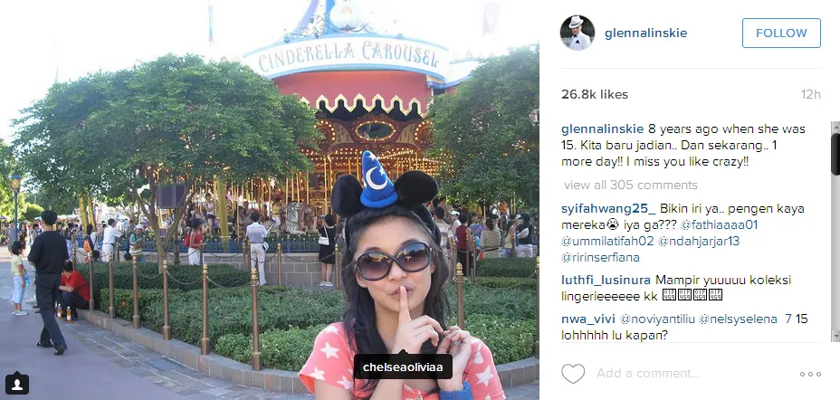 Ungkapan rindu Glenn untuk Chelsea © Instagram/Glenn Alinskie