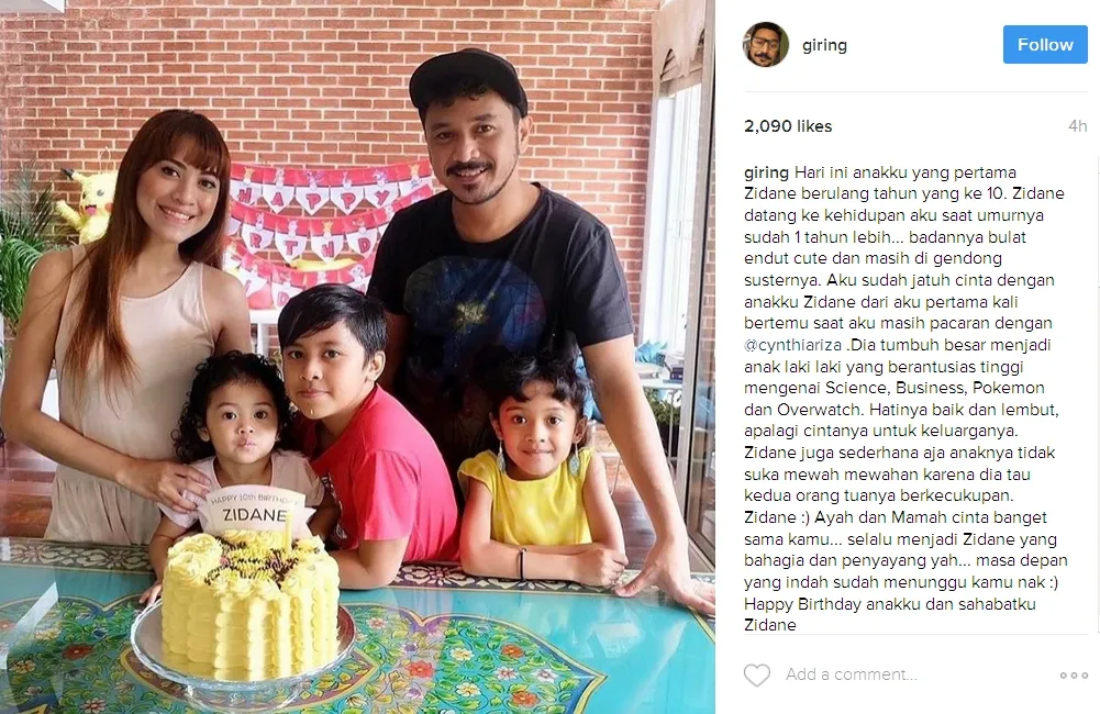 Giring berikan doa untuk anak pertamanya Zidane Ganesha. /©instagram.com/giring