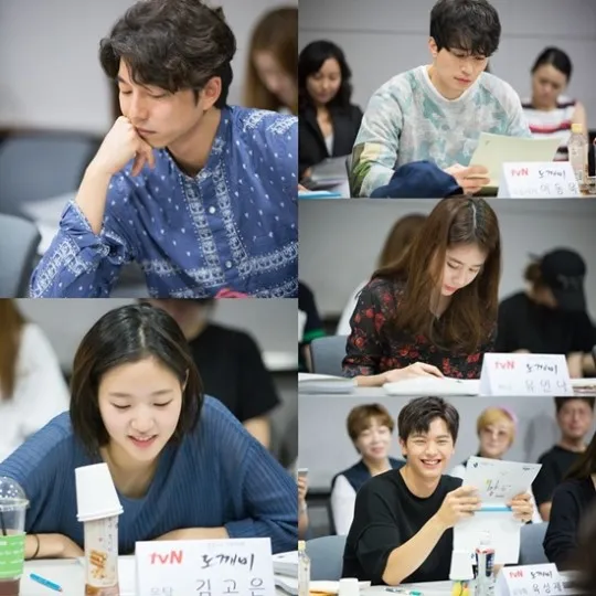 Pembacaan naskah pertama Goblin oleh Gong Yoo, Kim Go Eun, Lee Dong Wook, Yoo In Na, dan Sungjae BTOB. ©allkpop.com