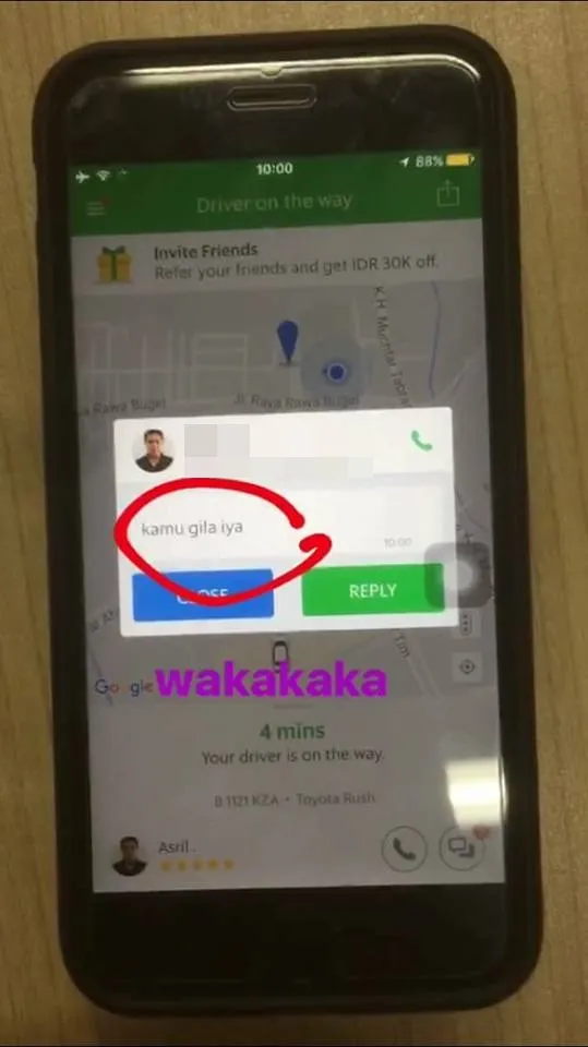 Mendapatkan order dengan rute tak masuk akal, sang driver jadi kesal © Facebook.com/Angga Eldana Putra