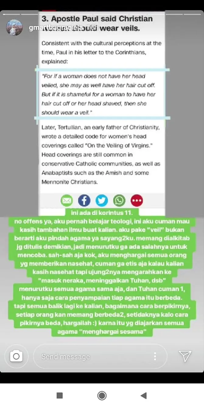 Postingan di insta story Grace (credit: instagram.com/stories/gmarthagraciela)