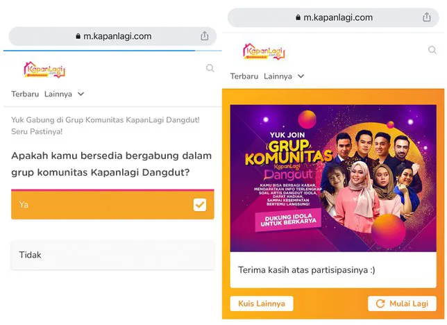 Tersedia dua pilihan dalam form pendaftaran komunitas Kapanlagi Dangdut (credit: Kapanlagicom)