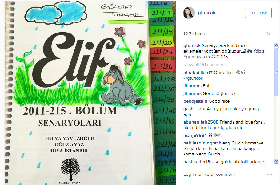 Ini dia karya coretan penuh seni dari Gulcin di buku skenarionya © Instagram.com/gtuncok