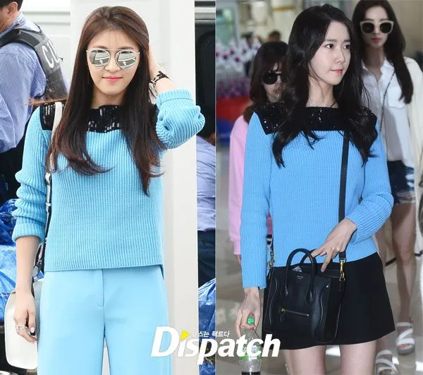 Fashion airport Ha Ji Won dan Yoona dengan baju rajut yang sama. ©credit as tagged