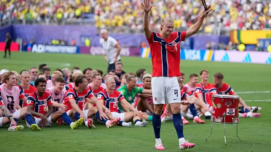 Pemain Erling Haaland usai pertandingan sepak bola babak 16 besar Piala Dunia antara Brasil dan Norwegia di East Rutherford, N.J., dekat New York, Minggu, 5 Juli 2026. (AP Photo/Frank Franklin II)