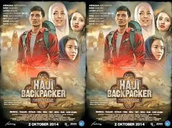 Abimana Aryasatya bersanding dengan Dewi Sandra dan Laudya Cynthia Bella dalam film HAJI BACKPACKER di tahun 2014 ©  Falcon Pictures