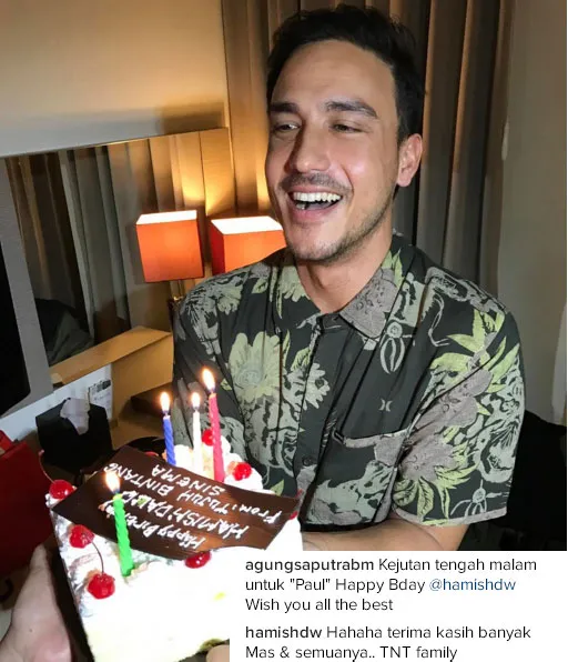 Hamish Daud saat dapat kejutan ulang tahun. ©Instagram/agungsaputrabm