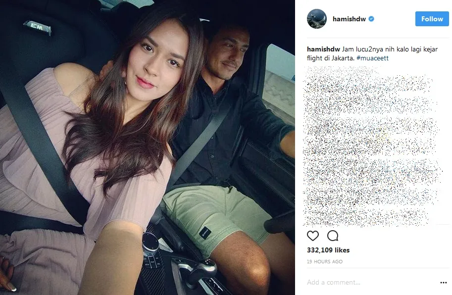 Selfie mesra, momen berdua Raisa dan Hamish terjebak macet. /©instagram.com/hamishdw