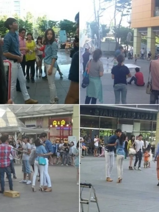 Goo Hara syuting ciuman di tempat umum. ©soompi.com