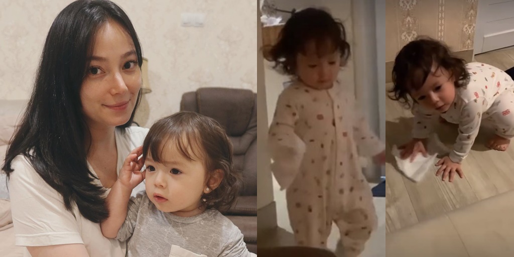 11 Cute and Adorable Pictures of Baby Cloe's Funny and Endearing Behavior at Night, Refusing to Sleep and Instead Mopping the Floor - Asmirandah: She's Sweating!