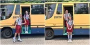 7 Potret Denny Caknan dan Bella Bonita Pakai Seragam SD, Momen Lucu dengan Latar Belakang Bus Sekolah