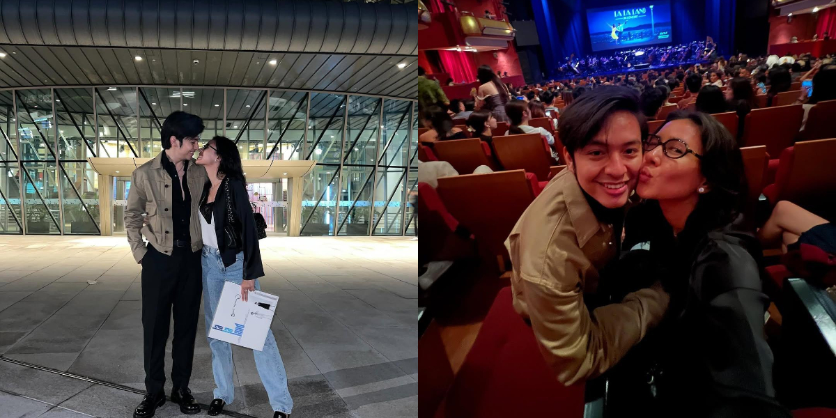 3 Portraits of Shenina Cinnamon Showing Affection with Angga Yunanda While Watching La La Land Concert