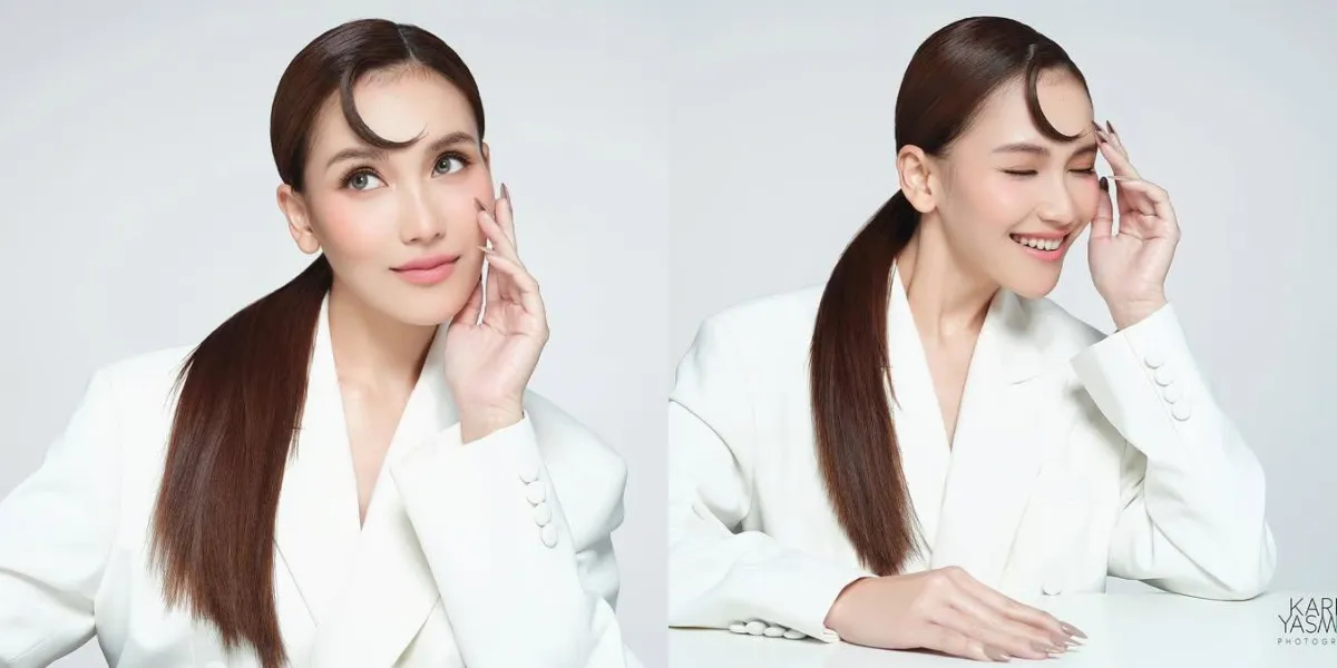 4 Latest Portraits of Ayu Ting Ting in All-White Outfit and Unique Crescent Bangs