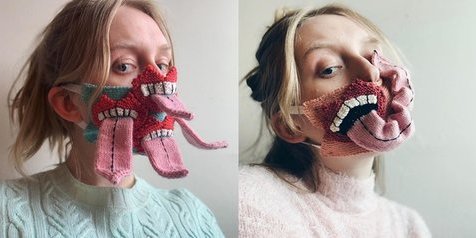Masa Pandemi Corona Covid-19, Gadis Ini Buat 9 Kreasi Masker Unik dan Aneh Bak Wajah Jelek