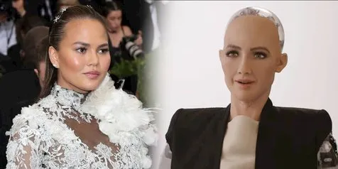 Kocaknya 'Perseteruan' Chrissy Teigen Dengan Robot Sophia, Berakhir Damai