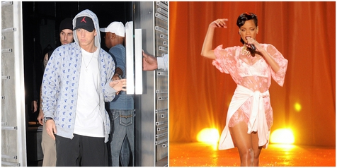 Ladeni Tantangan, Eminem dan Rihanna 'Basah' di Atas Panggung