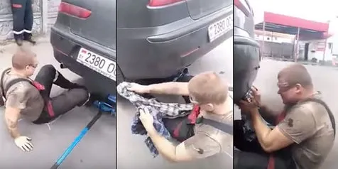 Pria Ini Sumpal Knalpot Mobil Dengan Kain, Akibatnya Tak Terduga