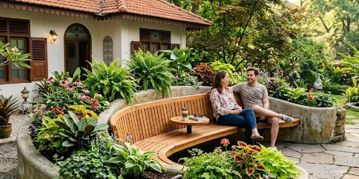  7 Ide Bangku Taman Menyatu dengan Pot Tanaman, Bikin Halaman Lebih Rapi dan Nyaman 