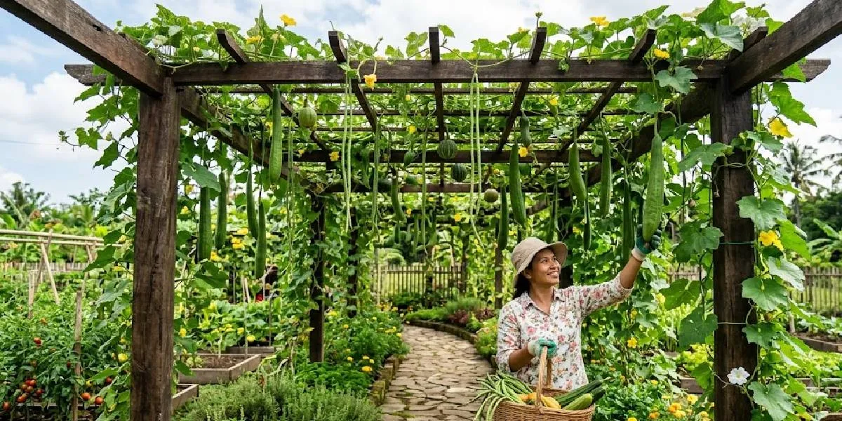 7 Ideas for Pergolas with Climbing Vegetable Plants, A Cooler Yard That Can Also Be Harvested