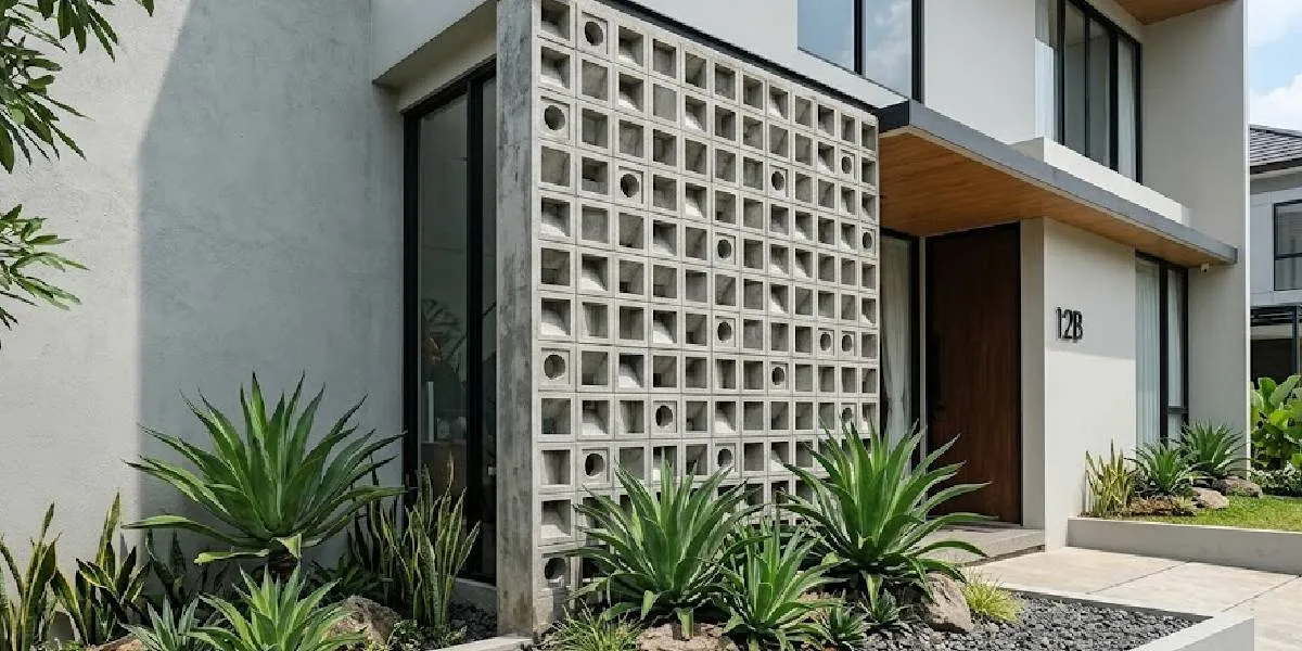 7 Inspirations for House Facades with Concrete Roster and Agave, Modern and Easy to Maintain