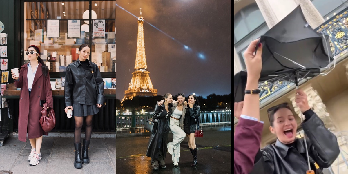 7 Fun Moments of Enzy Storia's Vacation in Paris with Febby Rastanty, Laughing When Their Umbrella Got Turned Inside Out in a Storm