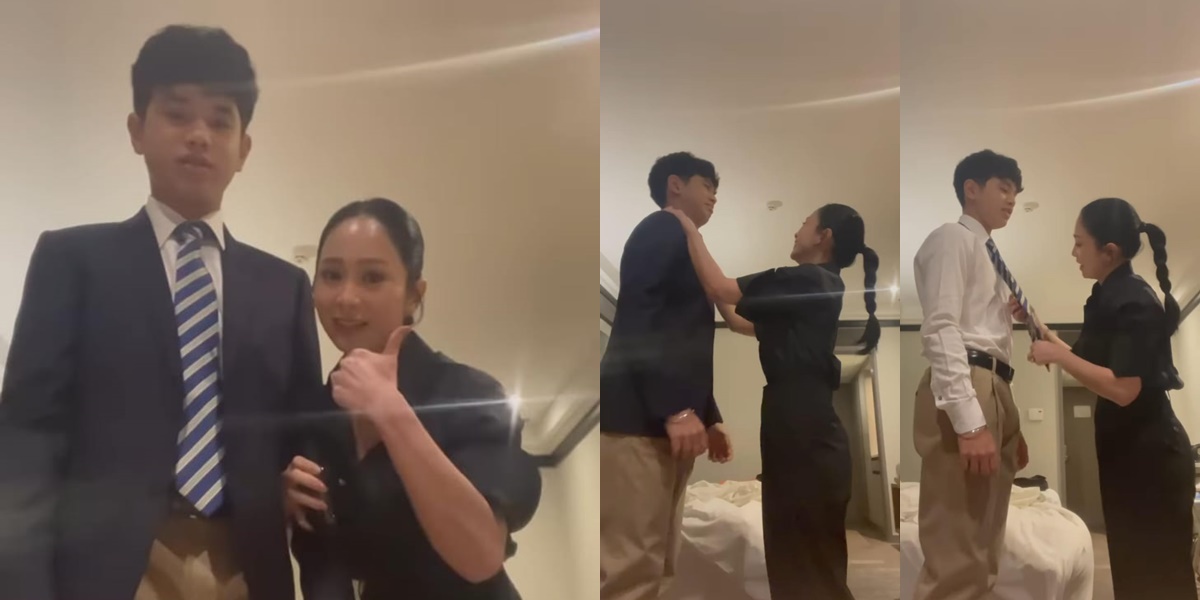 Like a Scene in a K-Drama, This is the Moment Bunga Zainal Helps Her Son Put on a Tie While Having to Tiptoe