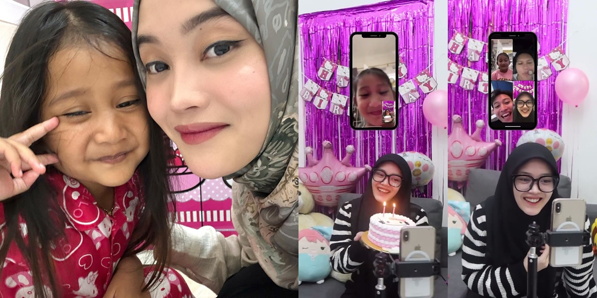 Unable to Meet, Putri Delina Celebrates Bintang's Birthday with Video Call - Holding a Birthday Cake