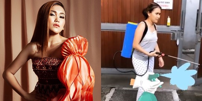 To Prevent Corona, Ayu Ting Ting Becomes an Impromptu Disinfectant Officer at Home