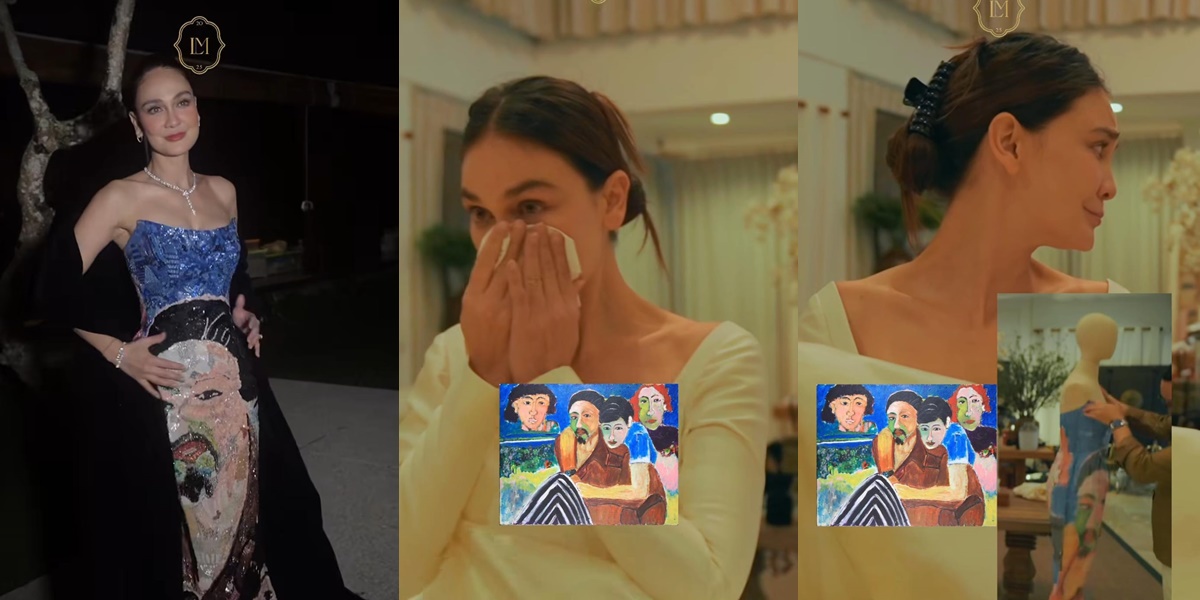 Luna Maya's Emotional Expression Upon Seeing the Wedding Dress for the First Time with a Painting of Her Father, Was Momentarily Stunned