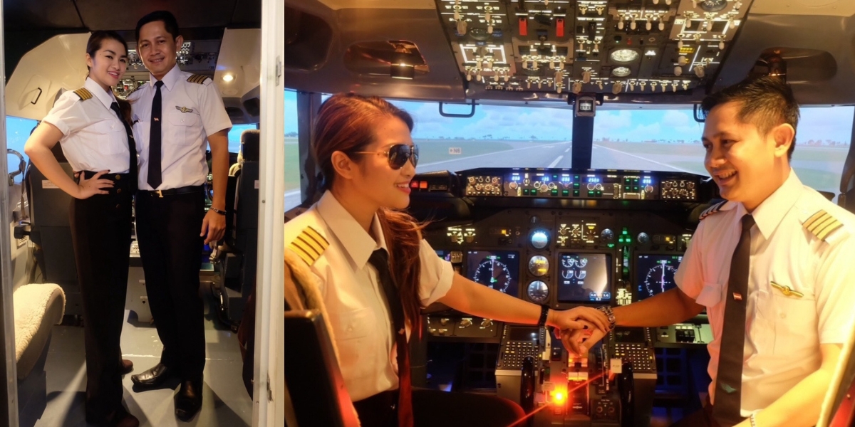 Like a Pilot, Fitri Carlina Tries Flying an Airplane Simulation - Wearing Husband's Uniform