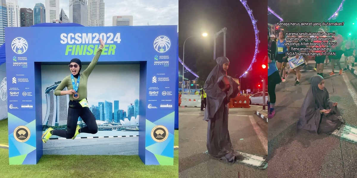 Soraya Larasati Prays on the Side of the Road in Singapore During the Marathon, Delivers a Special Message