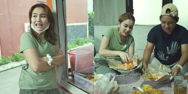 9 Photos of Ayu Ting Ting Buying Nasi Uduk with a Casual Style Wearing a T-Shirt and No Makeup, Apparently Likes Kerupuk Lempem