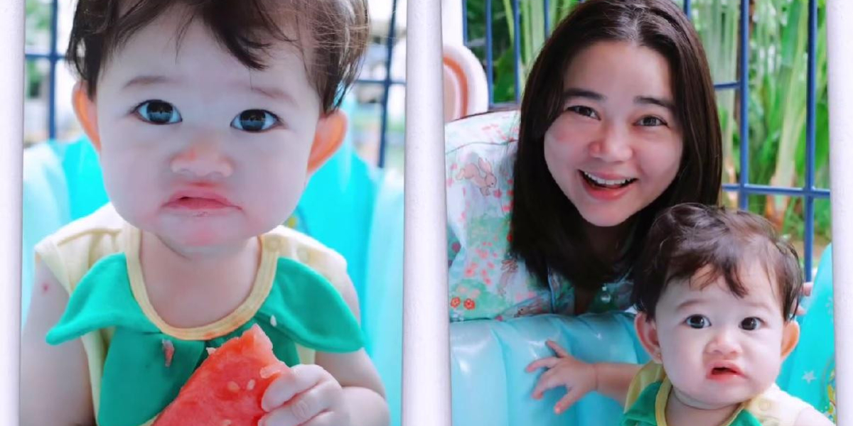 Portrait of Baby Biel, the Child of Denny Sumargo and Olivia Allan Eating Watermelon, Adorable in a Pineapple Outfit