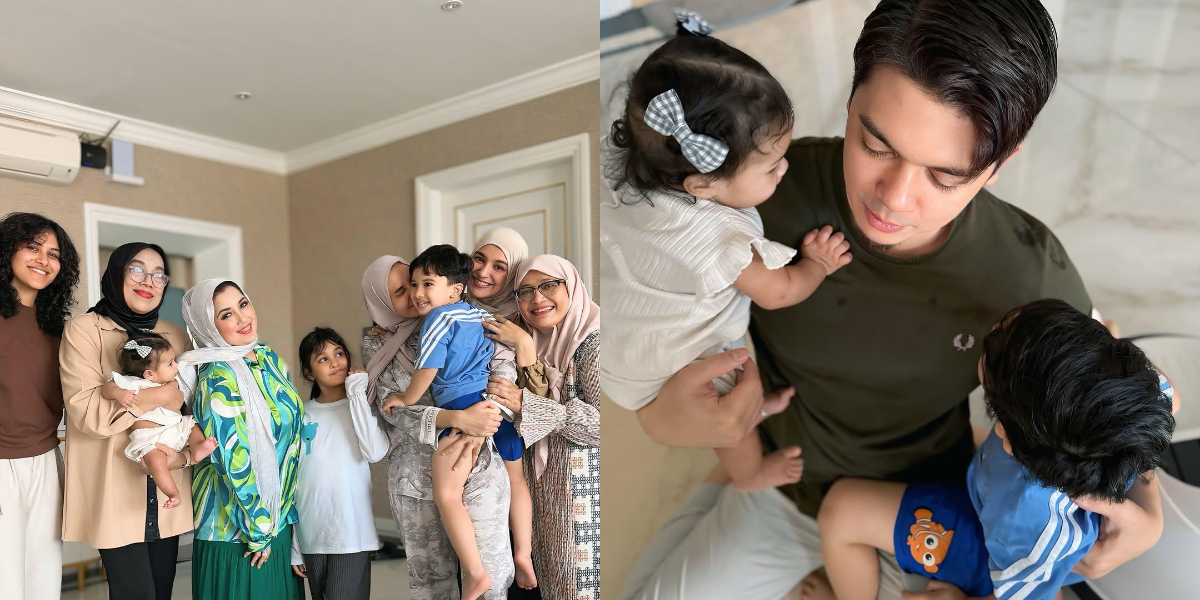 Portrait of Baby Humaira, the Child of Zaskia Sungkar and Irwansyah Wearing a Bow Hairpin During Family Gathering