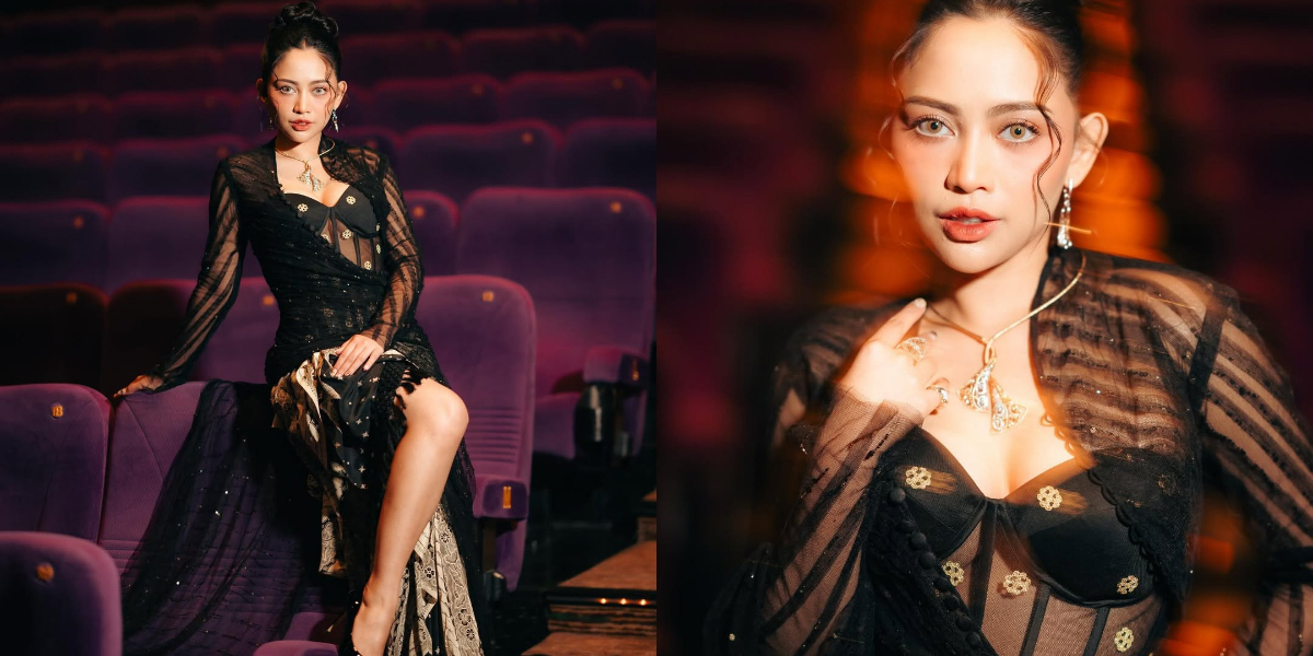 Beautiful Portrait of Rachel Venya Wearing a Transparent Black Kebaya at the Gala Premiere of the Film 'HUTANG NYAWA'