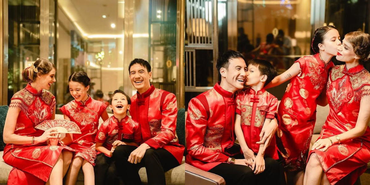 Portrait of Daniel Mananta and Viola Photoshoot during Lunar New Year Moment with Their Two Children, Their Cheerfulness Shines Through