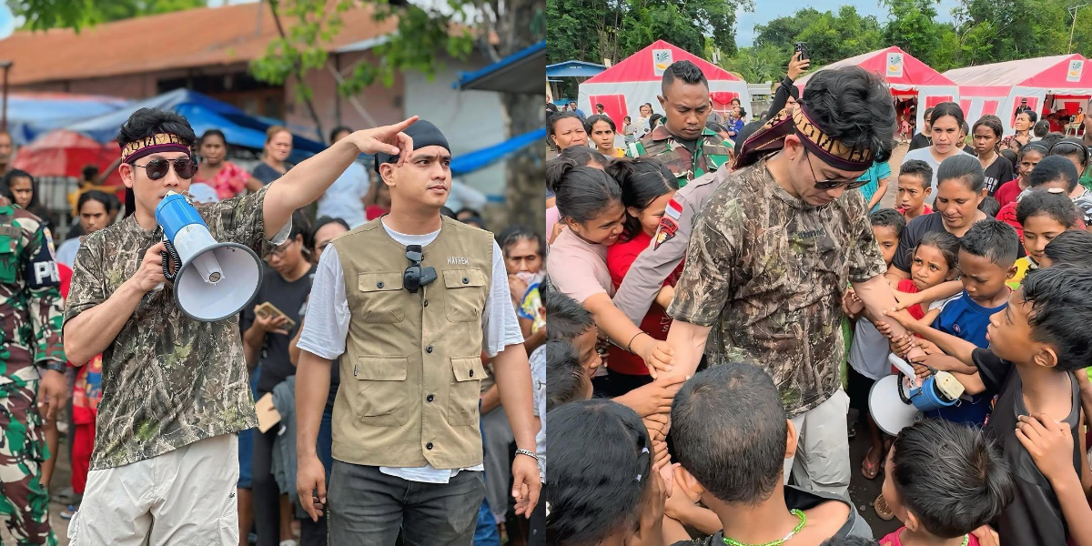 Portrait of Denny Sumargo Delivering Aid of Rp 1.7 Billion for the Victims of Mount Lewotobi in NTT