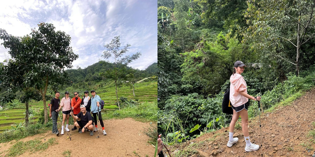 Portrait of Enzy Storia Trekking to the Waterfall with Friends, Suggesting Kresna Julio as Tour Guide