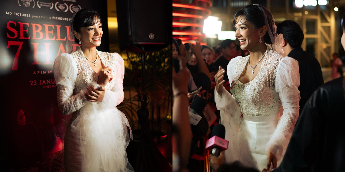 Portrait of Fanny Ghassani at the Gala Premiere of the Film 'SEBELUM 7 HARI', Wearing a Classic White Kebaya