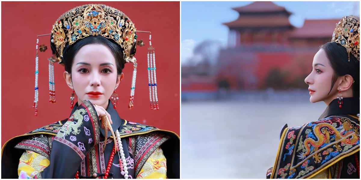 Portrait of Kirana Larasati's Style with Makeup and Traditional Qing Dynasty Clothing