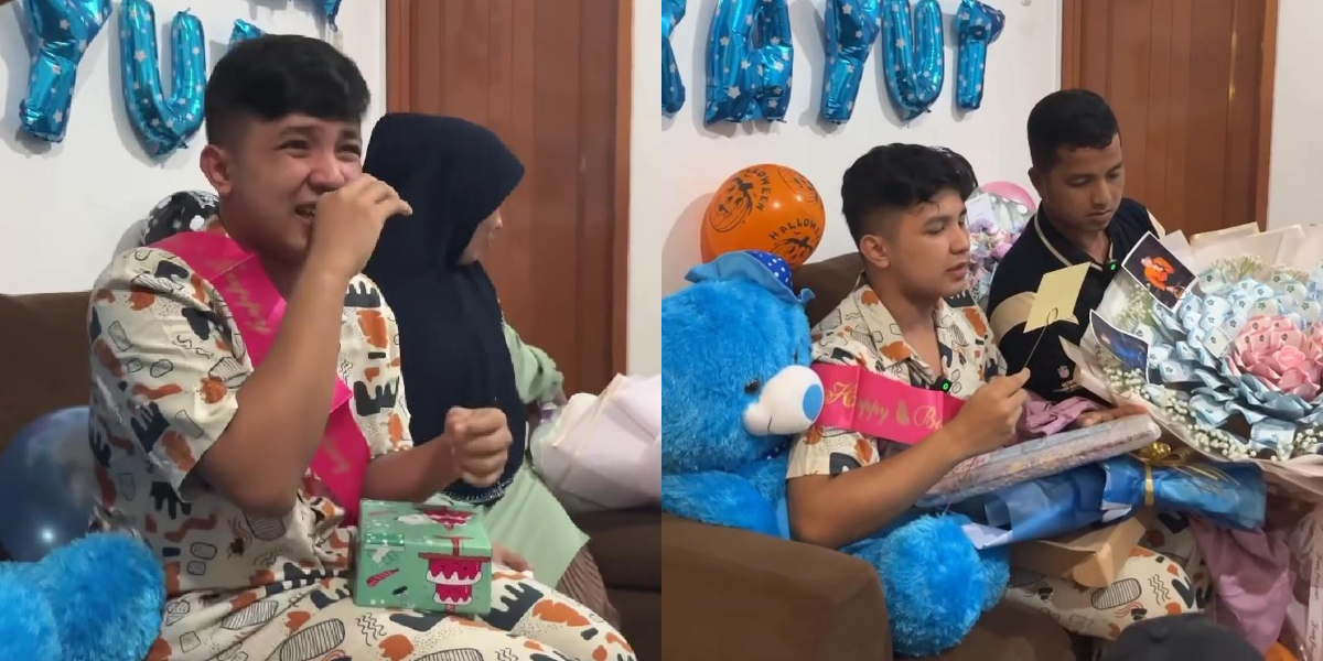 Jirayut's Portrait: Surprised with a Birthday Surprise from Family, Tears of Joy Reading the Greeting Card and Receiving Gifts