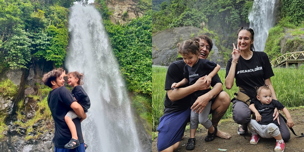 Portrait of Nadine Chandrawinata Taking Her 2 Children to the Waterfall, in Sync with Dimas Anggara