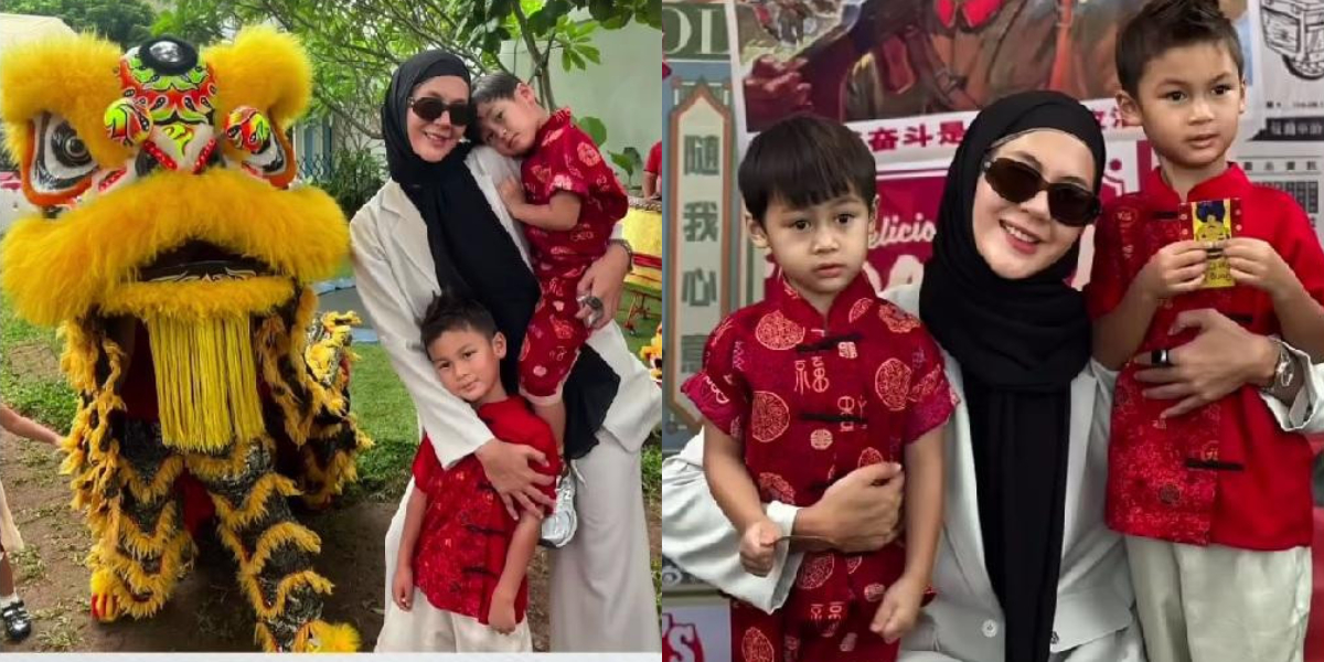 Portrait of Paula Verhoeven Accompanying Kiano and Kenzo Watching Lion Dance at School, Also Distributing Meaningful Angpao