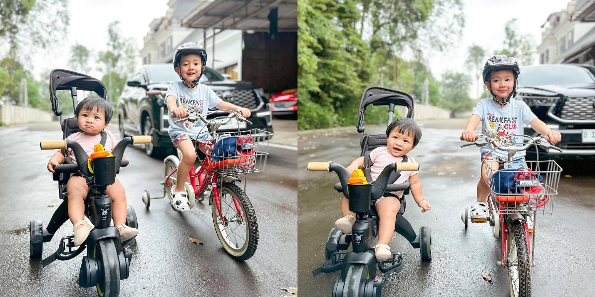 Portrait of Rayyanza and Baby Lily Enjoying Biking Together, Their Expressions Make Netizens Adorable